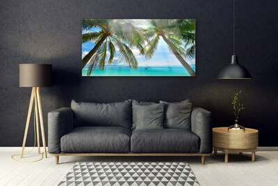 Plexiglas® Wall Art Palm tree sea landscape brown green blue