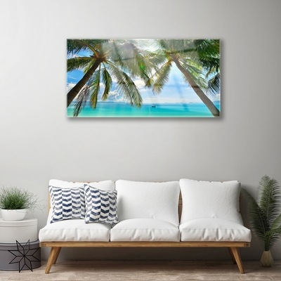 Plexiglas® Wall Art Palm tree sea landscape brown green blue