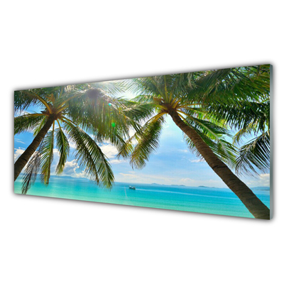 Plexiglas® Wall Art Palm tree sea landscape brown green blue