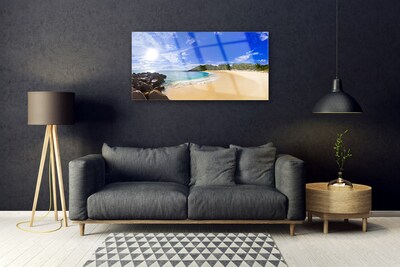 Plexiglas® Wall Art Sun sea beach landscape yellow blue brown