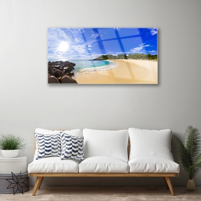 Plexiglas® Wall Art Sun sea beach landscape yellow blue brown