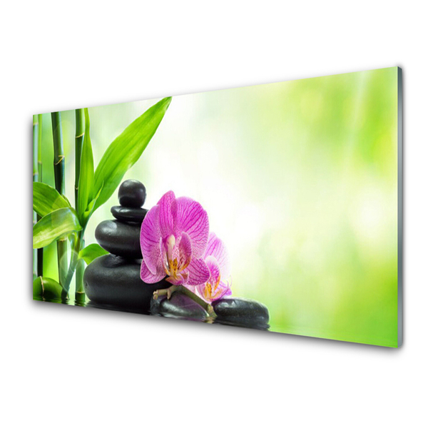 Plexiglas® Wall Art Bamboo tube flower stones floral green black pink