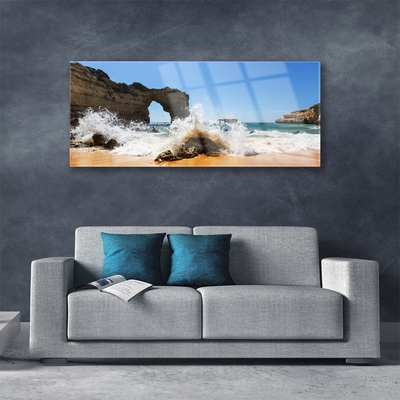 Plexiglas® Wall Art Beach sea landscape brown white yellow