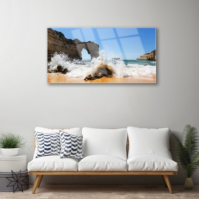 Plexiglas® Wall Art Beach sea landscape brown white yellow