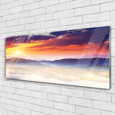 Plexiglas® Wall Art Mountain sun landscape yellow purple white