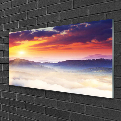 Plexiglas® Wall Art Mountain sun landscape yellow purple white