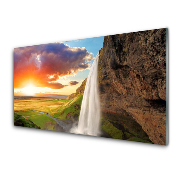 Plexiglas® Wall Art Waterfall sun landscape white yellow