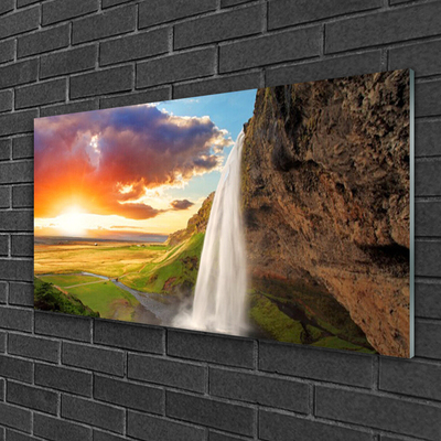 Plexiglas® Wall Art Waterfall sun landscape white yellow