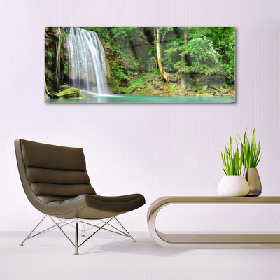 Plexiglas® Wall Art Waterfall forest nature white blue brown green