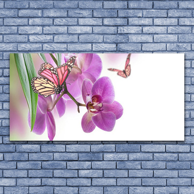 Plexiglas® Wall Art Butterflies flowers nature yellow pink grey