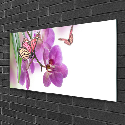 Plexiglas® Wall Art Butterflies flowers nature yellow pink grey