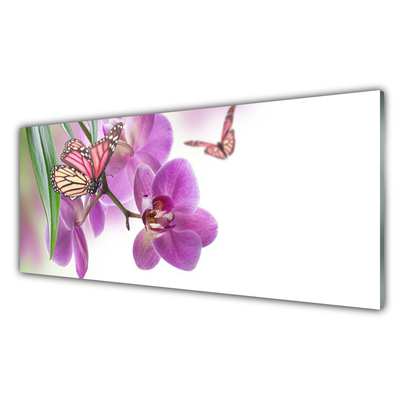 Plexiglas® Wall Art Butterflies flowers nature yellow pink grey