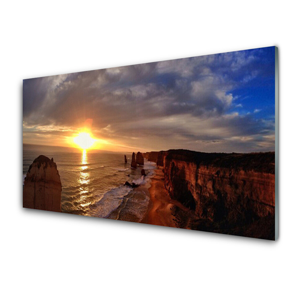 Plexiglas® Wall Art Sea sun landscape yellow green