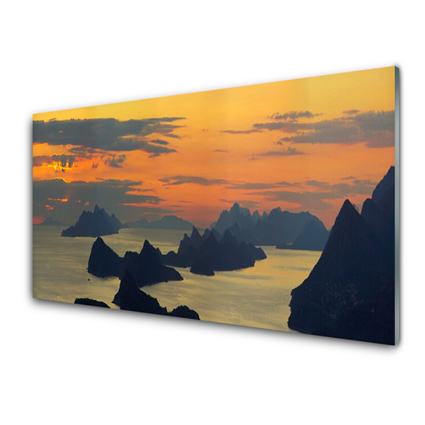 Plexiglas® Wall Art Sea rocks landscape green black yellow grey