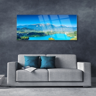 Plexiglas® Wall Art Mountain lake landscape grey blue green