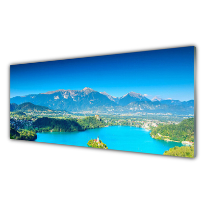 Plexiglas® Wall Art Mountain lake landscape grey blue green