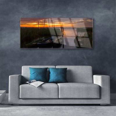Plexiglas® Wall Art Boats sea grass landscape brown white green grey