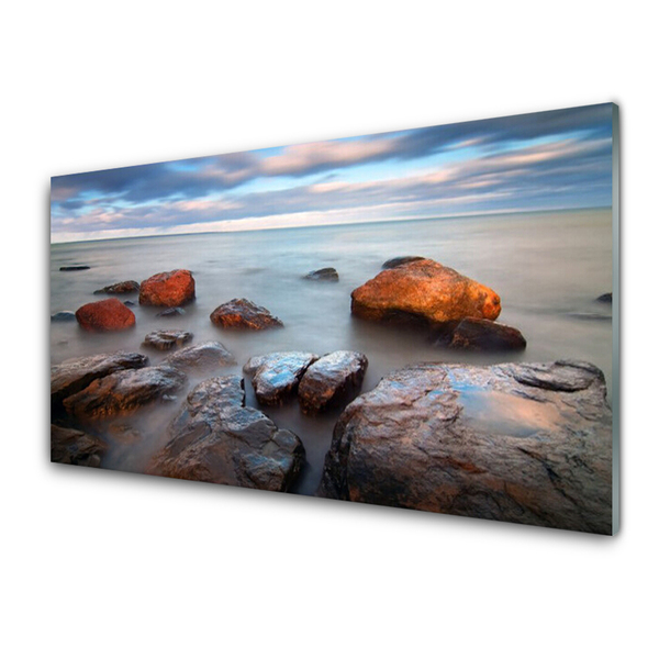 Plexiglas® Wall Art Stones sea landscape grey yellow blue