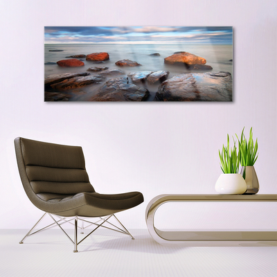 Plexiglas® Wall Art Stones sea landscape grey yellow blue