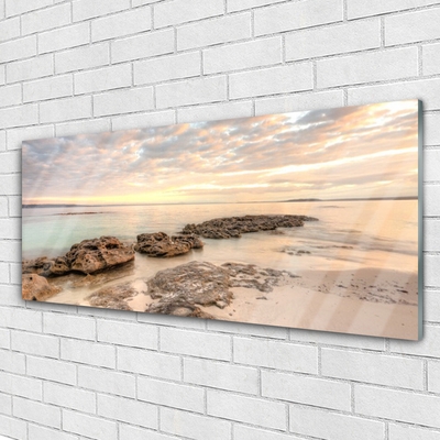 Plexiglas® Wall Art Sea stones landscape grey himmelblue brown