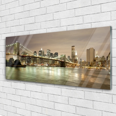 Plexiglas® Wall Art City bridge sea architecture grey yellow