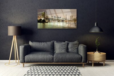Plexiglas® Wall Art City bridge sea architecture grey yellow
