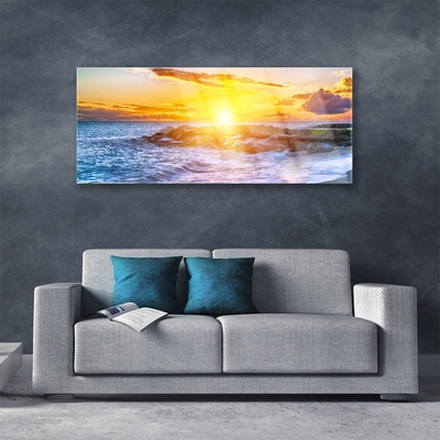 Plexiglas® Wall Art Sun sea landscape blue yellow