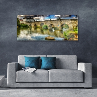 Plexiglas® Wall Art Lake bridge architecture brown green