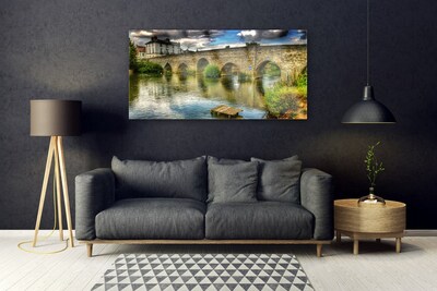 Plexiglas® Wall Art Lake bridge architecture brown green
