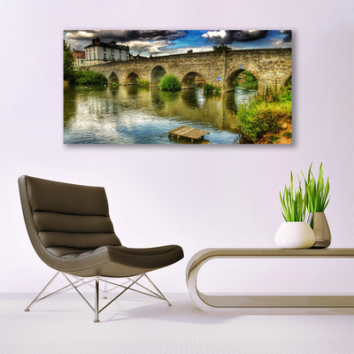 Plexiglas® Wall Art Lake bridge architecture brown green