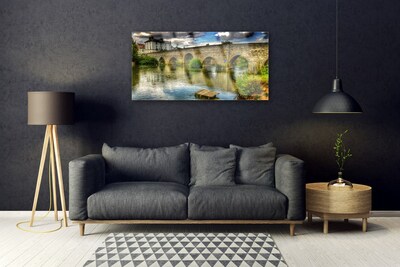 Plexiglas® Wall Art Lake bridge architecture brown green