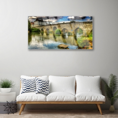 Plexiglas® Wall Art Lake bridge architecture brown green