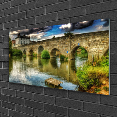 Plexiglas® Wall Art Lake bridge architecture brown green