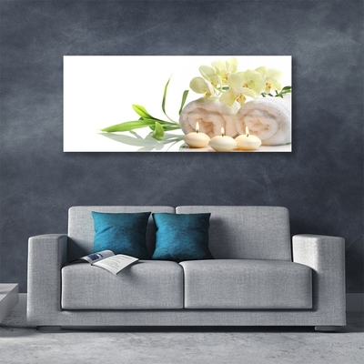 Plexiglas® Wall Art Flower candle towels art white green