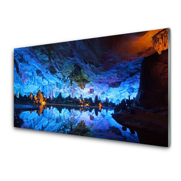 Plexiglas® Wall Art Mountain lake landscape blue yellow