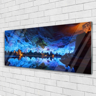 Plexiglas® Wall Art Mountain lake landscape blue yellow