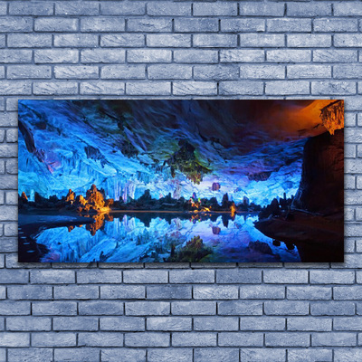 Plexiglas® Wall Art Mountain lake landscape blue yellow