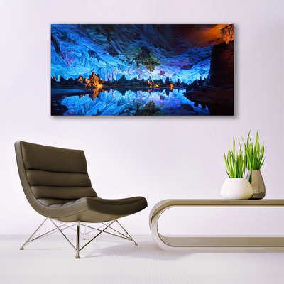 Plexiglas® Wall Art Mountain lake landscape blue yellow