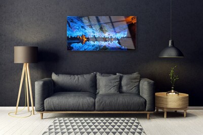 Plexiglas® Wall Art Mountain lake landscape blue yellow