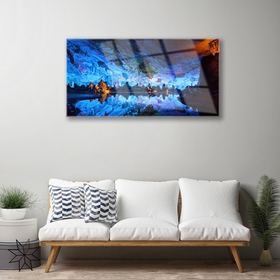 Plexiglas® Wall Art Mountain lake landscape blue yellow