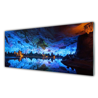 Plexiglas® Wall Art Mountain lake landscape blue yellow