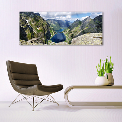 Plexiglas® Wall Art Mountain lake landscape grey green blue