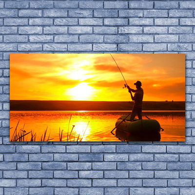 Plexiglas® Wall Art Sun sea fisherman landscape yellow