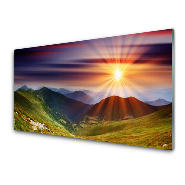 Plexiglas® Wall Art Sun mountains nature yellow green