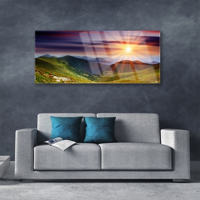 Plexiglas® Wall Art Sun mountains nature yellow green