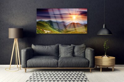 Plexiglas® Wall Art Sun mountains nature yellow green