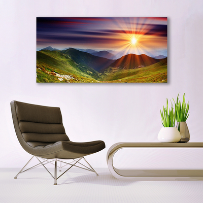 Plexiglas® Wall Art Sun mountains nature yellow green