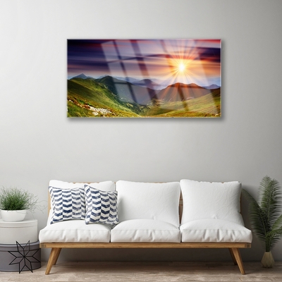 Plexiglas® Wall Art Sun mountains nature yellow green