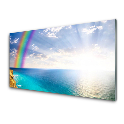 Plexiglas® Wall Art Rainbow sun sea landscape multi