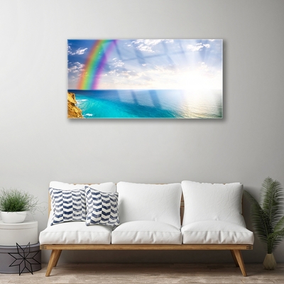 Plexiglas® Wall Art Rainbow sun sea landscape multi